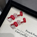 Handmade Press Nails White Black Bowknot French Fake Women Girl