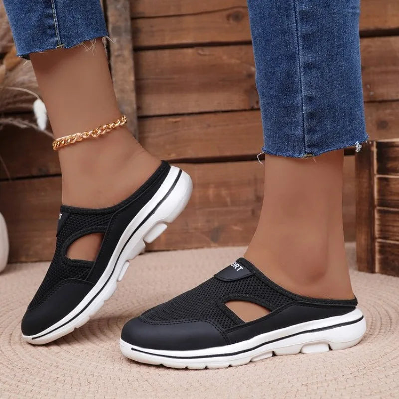 Women's Breathable Mesh Slip-On Slides – Casual Flat Sandals