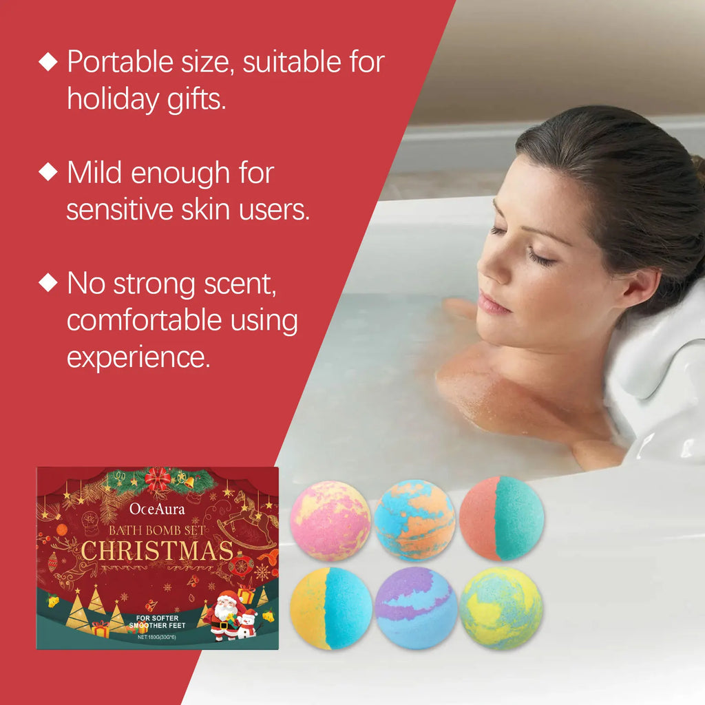 OceAura Christmas Bath Bomb Gift Set | 6 Handmade Fizzy Bombs