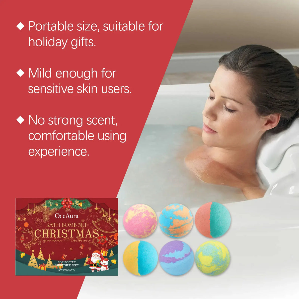 OceAura Christmas Bath Bomb Gift Set | 6 Handmade Fizzy Bombs
