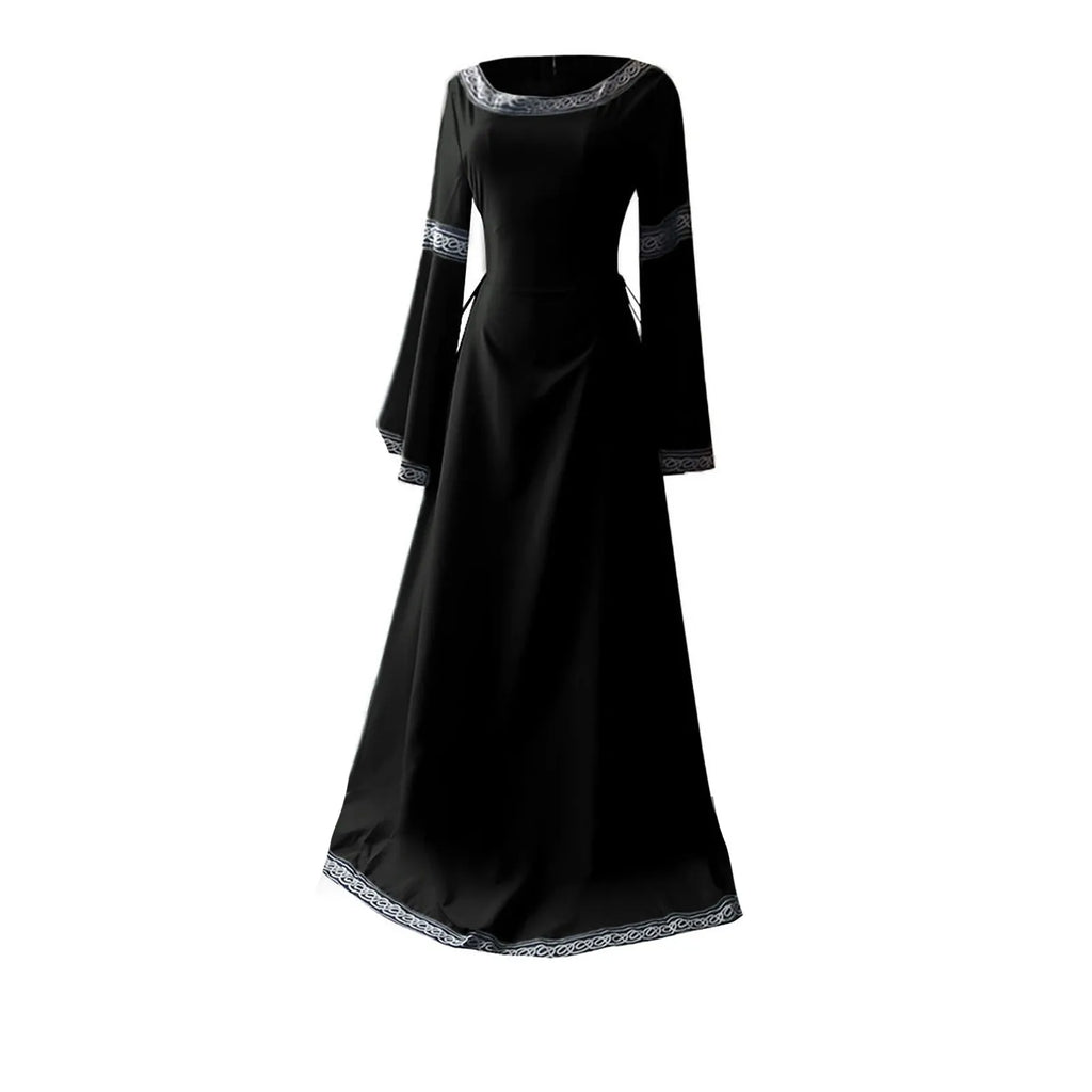 Women's Medieval Renaissance Trumpet Sleeve Lace Maxi Gown