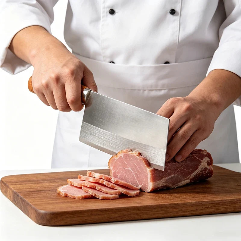 Stainless Steel Chinese Cleaver – Wood Handle Slicing Knife
