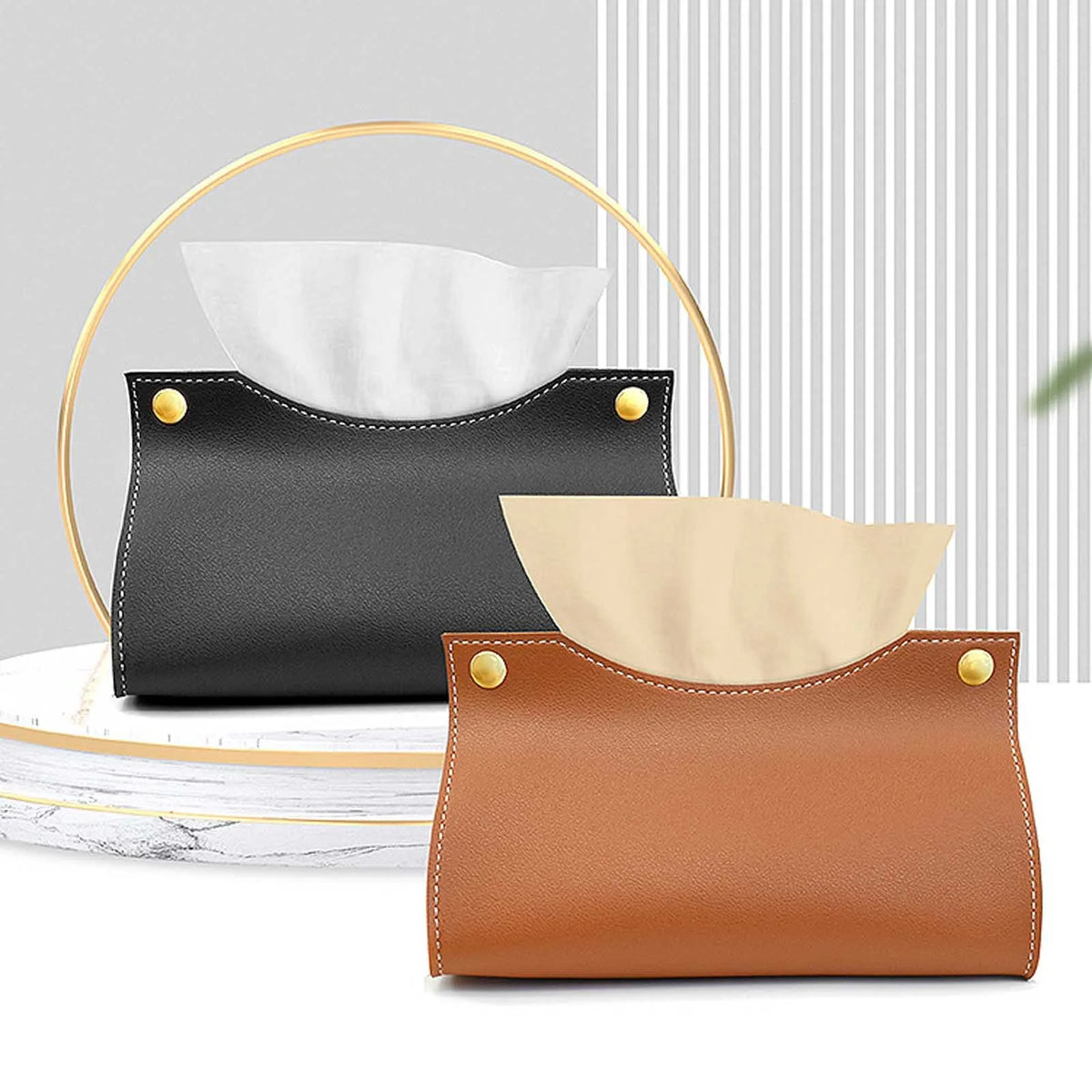 PU Leather Tissue Box Cover Holder | Elegant Desktop Organizer