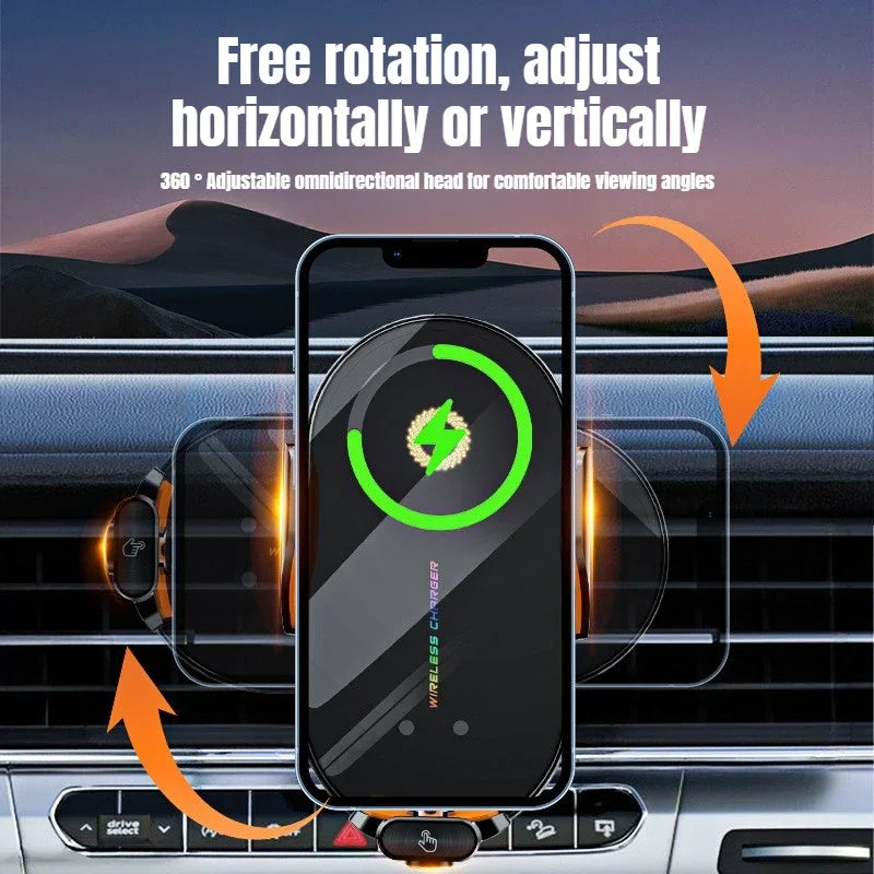 Car Wireless Phone Mount 15W Fast Charger – Auto-Clamp Vent