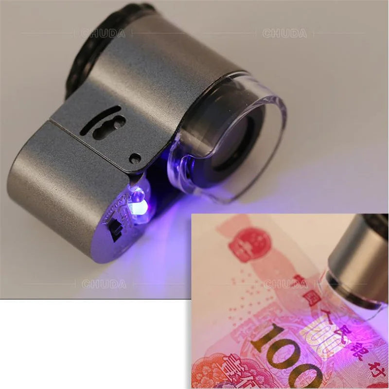 50X Pocket Magnifier Loupe with LED & UV Light | Jeweler Tool
