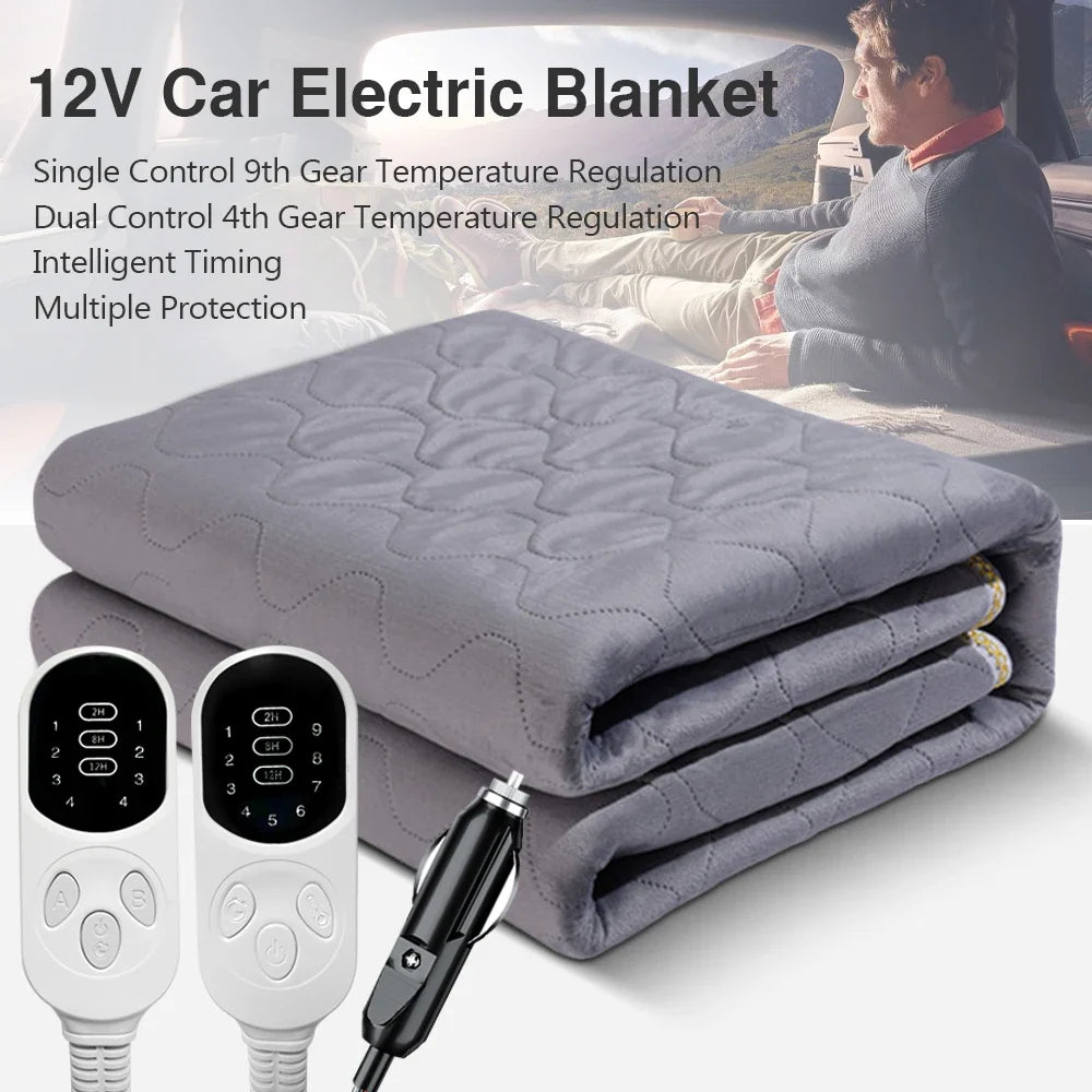 12V Electric Heated Car Blanket | 9 Heat Levels | Travel Camping