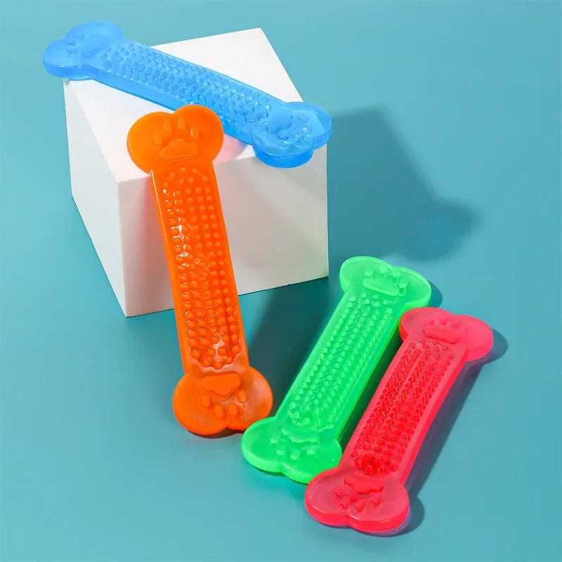 Indestructible Rubber Bone Chew Toy & Toothbrush for Dogs