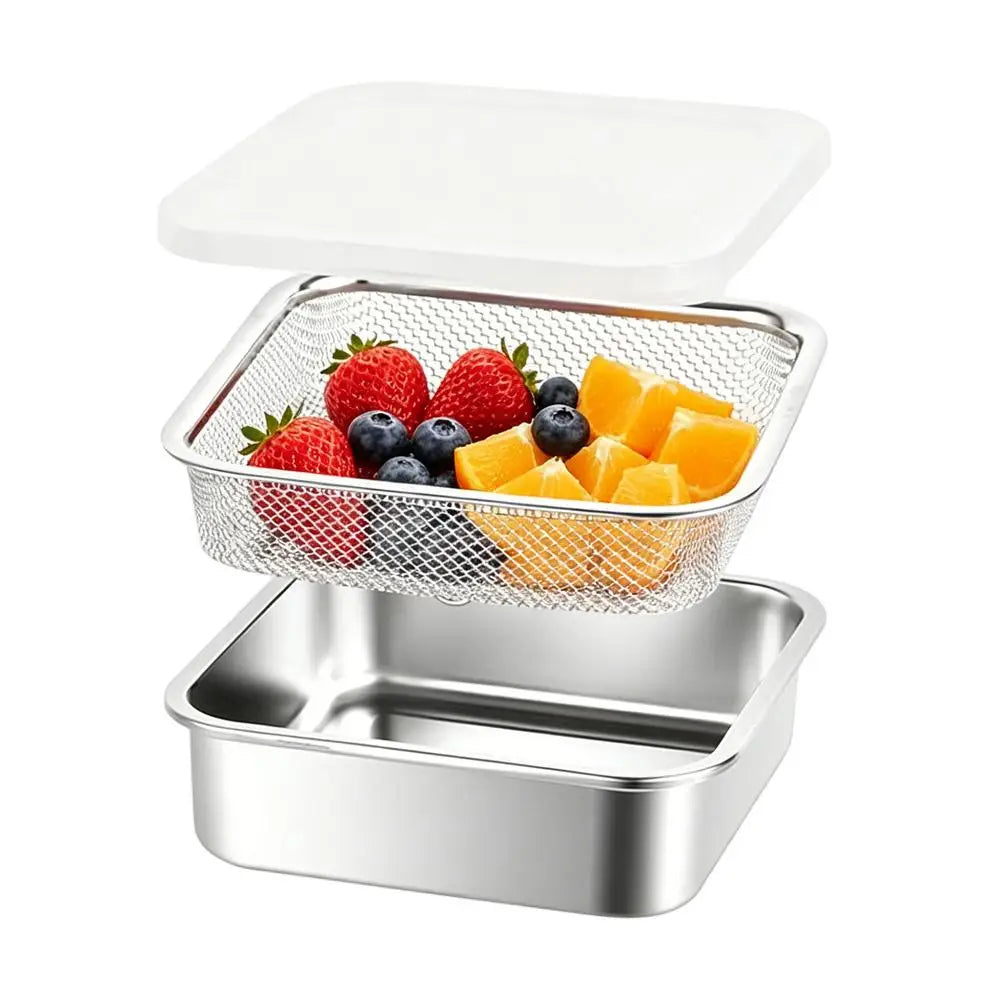 Stainless Steel Lunch Box with Strainer & Airtight Lid