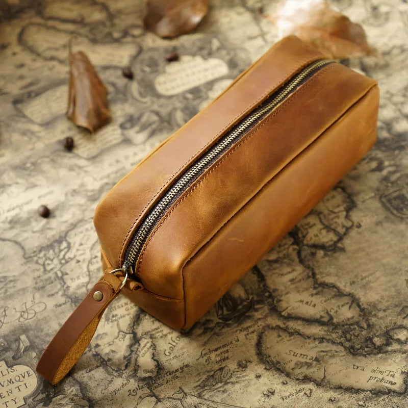 Handmade Full Grain Cowhide Leather Pencil Case & Storage Bag
