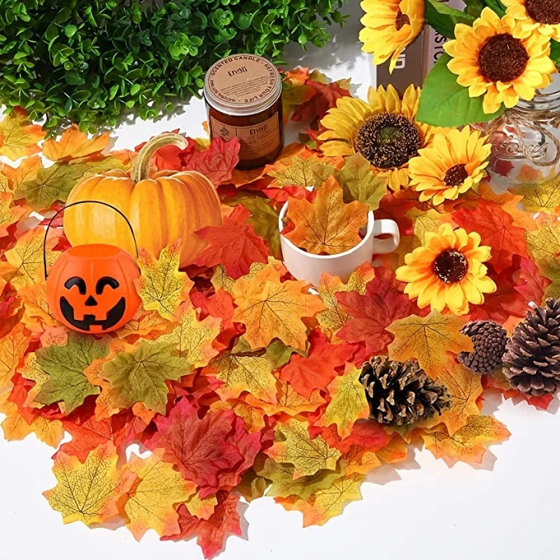 100pcs Artificial Silk Maple Leaves – Fall Wedding Décor