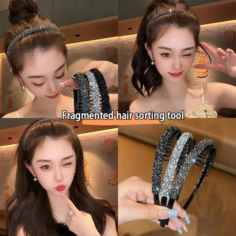 Rhinestone Non-Slip Toothed Headband – Shiny Hair Hoop