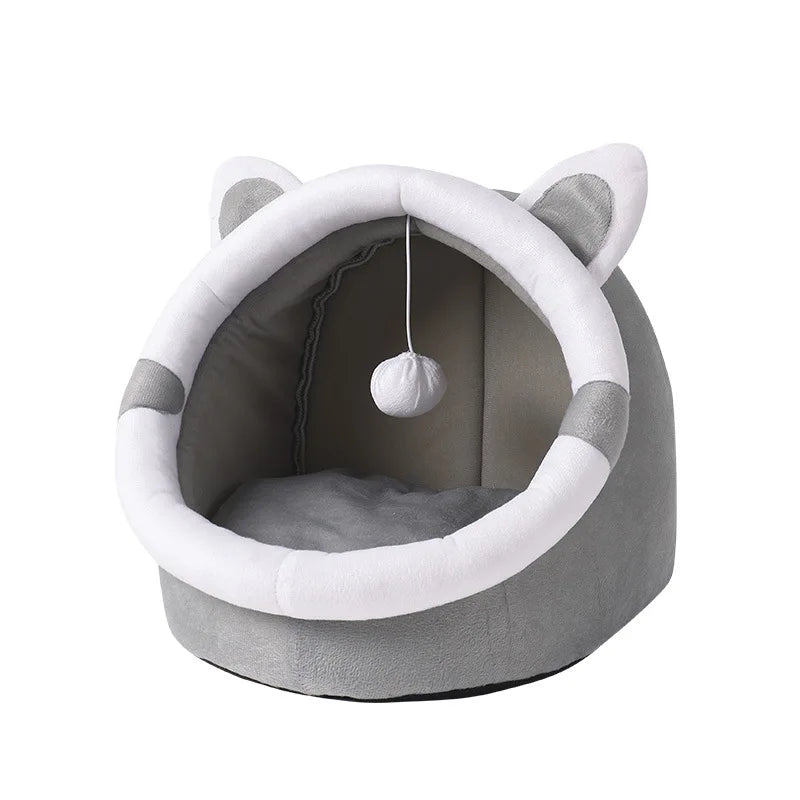 Semi-Closed Cat Cave Bed | Cozy Cotton Cat House All Seasons