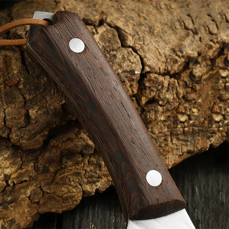 Stainless Steel Boning Knife with Sheath & Wood Handle