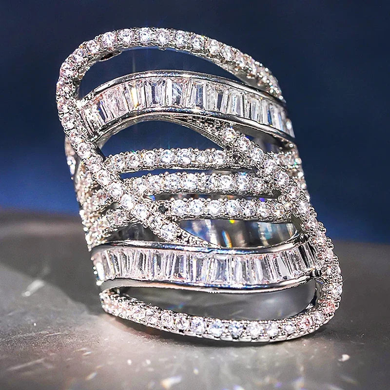 Huitan Geometric CZ Women's Ring – Sparkling Wedding Band