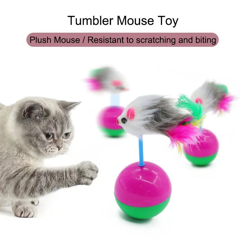 Tumbler Mouse Roly Poly Cat Toy – Feather Interactive Pet Toy