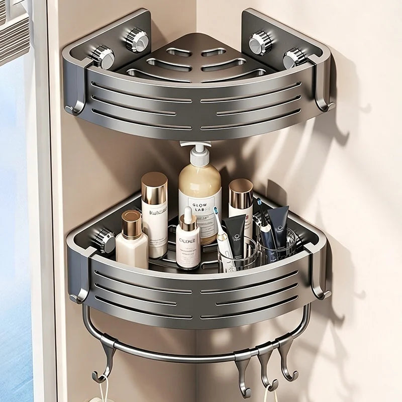 No-Drill Suction Cup Bathroom Corner Shelf & Shampoo Rack