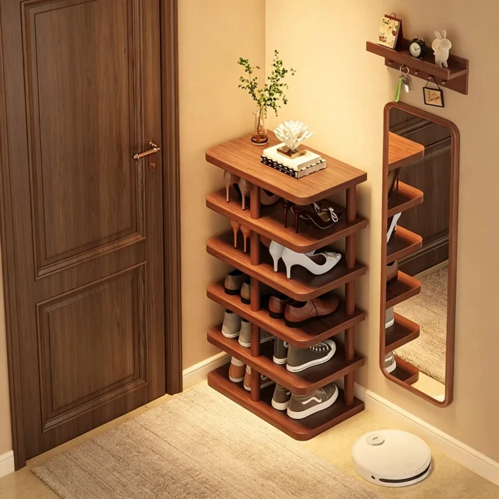Multi-Tier Bamboo Shoe Rack – Narrow Entryway Floor Organizer