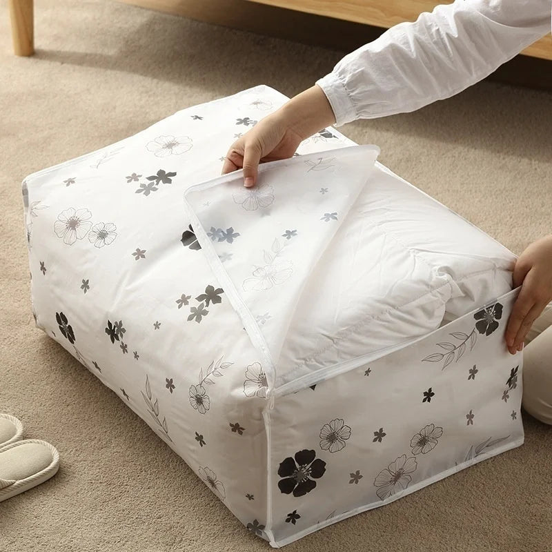 Foldable Quilt Storage Bag – Feather Print Blanket Organizer