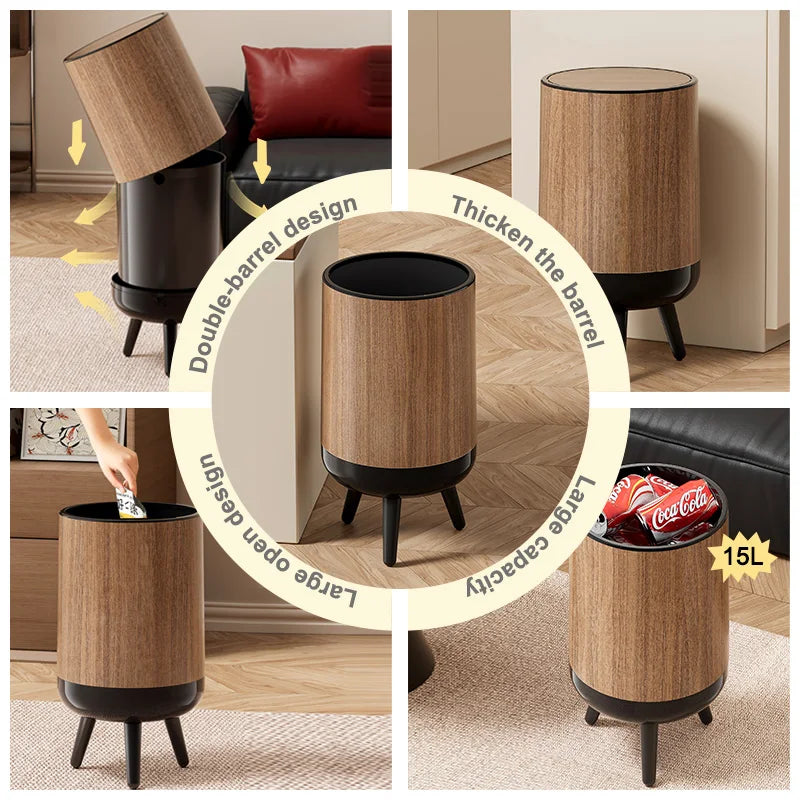 Wood-grain Trash Cans Classic-style Stands Shell-shaped That Resist