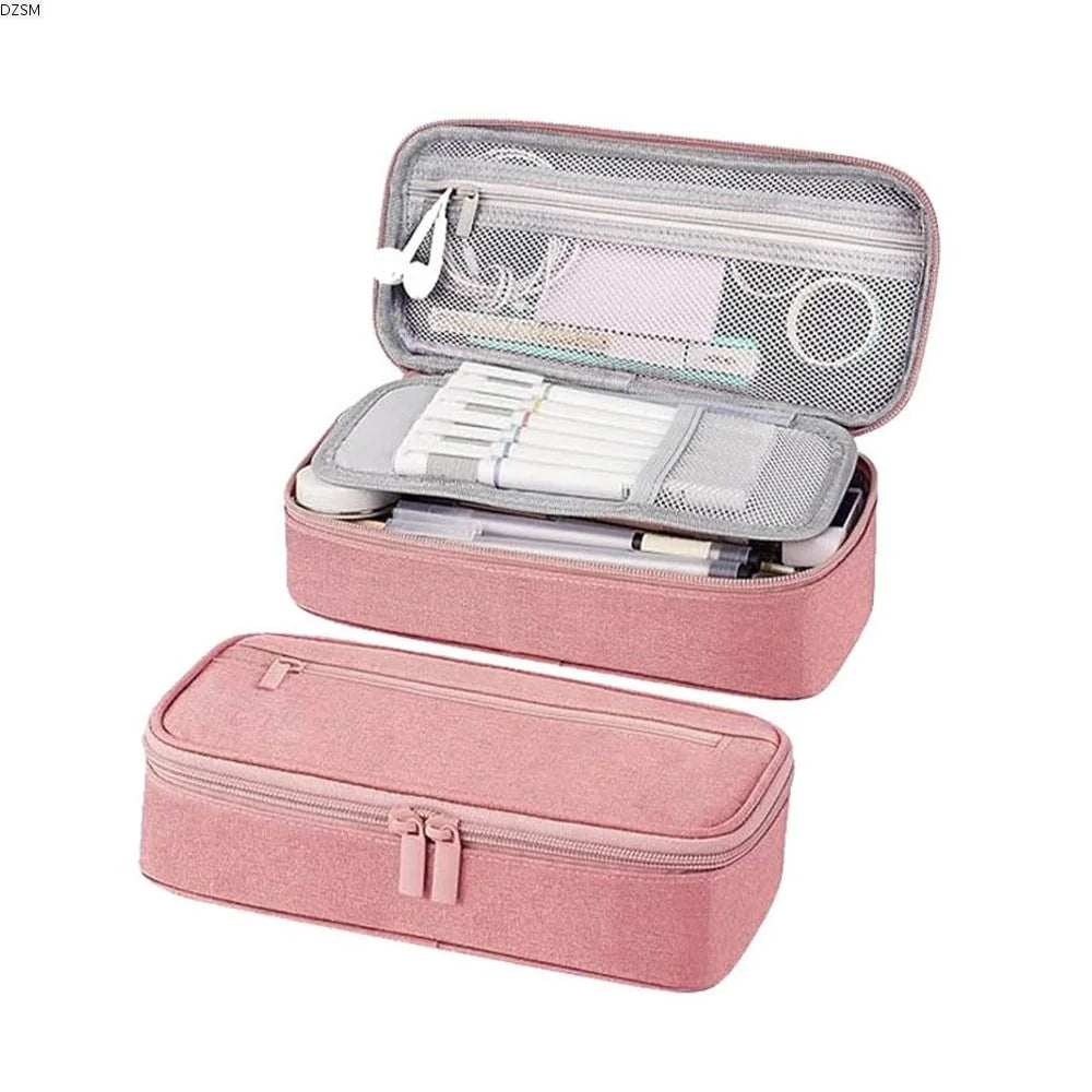 Large Capacity 2-Layer Zipper Pencil Case – Washable Pen Bag