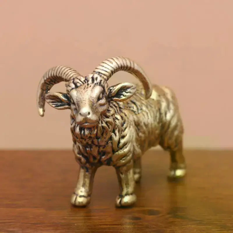 Brass Goat Figurine | Copper Desktop Ornament & Home Decor