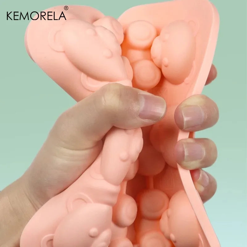 KEMORELA 6-Grid 3D Bear Silicone Ice Cube Mold Tray
