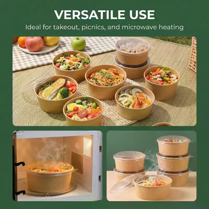 Kraft Paper Bowls Cups Fruit Salad Bowl Containers Food Prep Box