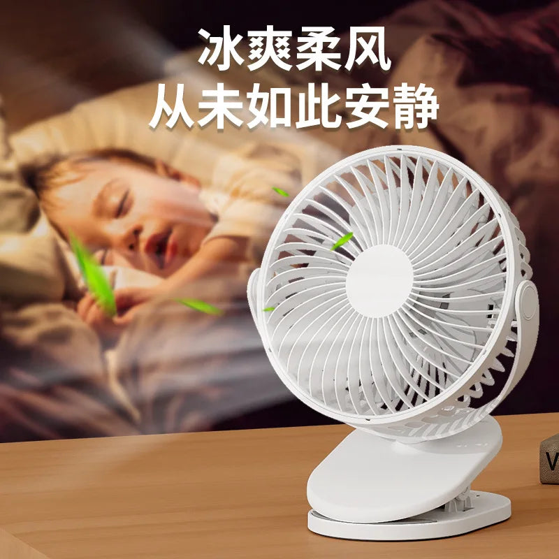 URGGU Mini Clip Fan – 4-Speed Quiet Oscillating USB Fan