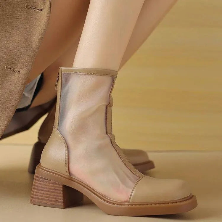 Women's Mesh High-Heel Ankle Boots – Breathable Summer Short Boots