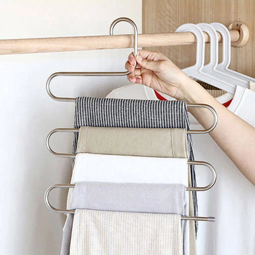 Stainless Steel 5-Layer S-Shaped Pants Hanger Rack | Space Saver