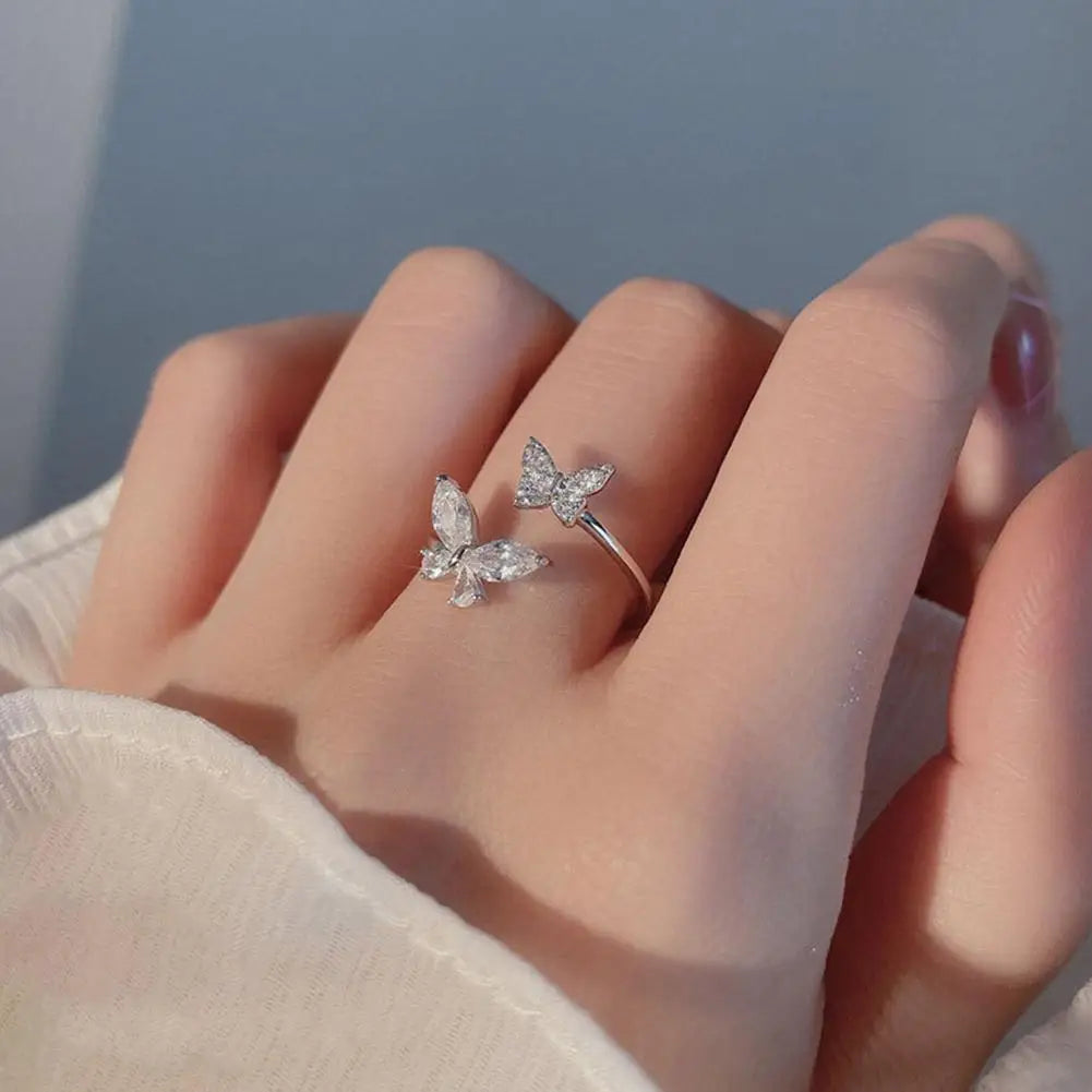 Adjustable Women Opening Butterfly Ring Ornament Girls Jewellery Rings