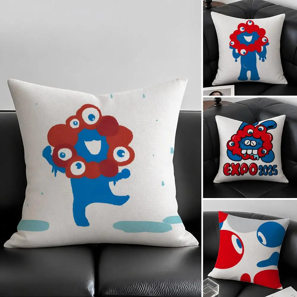 Myaku-Myaku Linen Cushion Cover – Cartoon Sofa Pillowcase