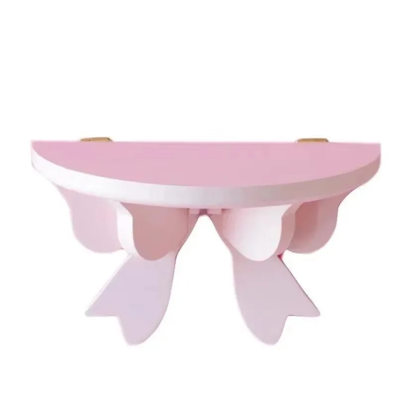 Pink Wooden Wall Shelf Bow Decor Frame Girls Room Storage Rack Home
