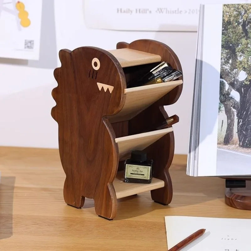 Dinosaur Pen Holder Black Walnut Solid Wood Cute Cartoon Creative