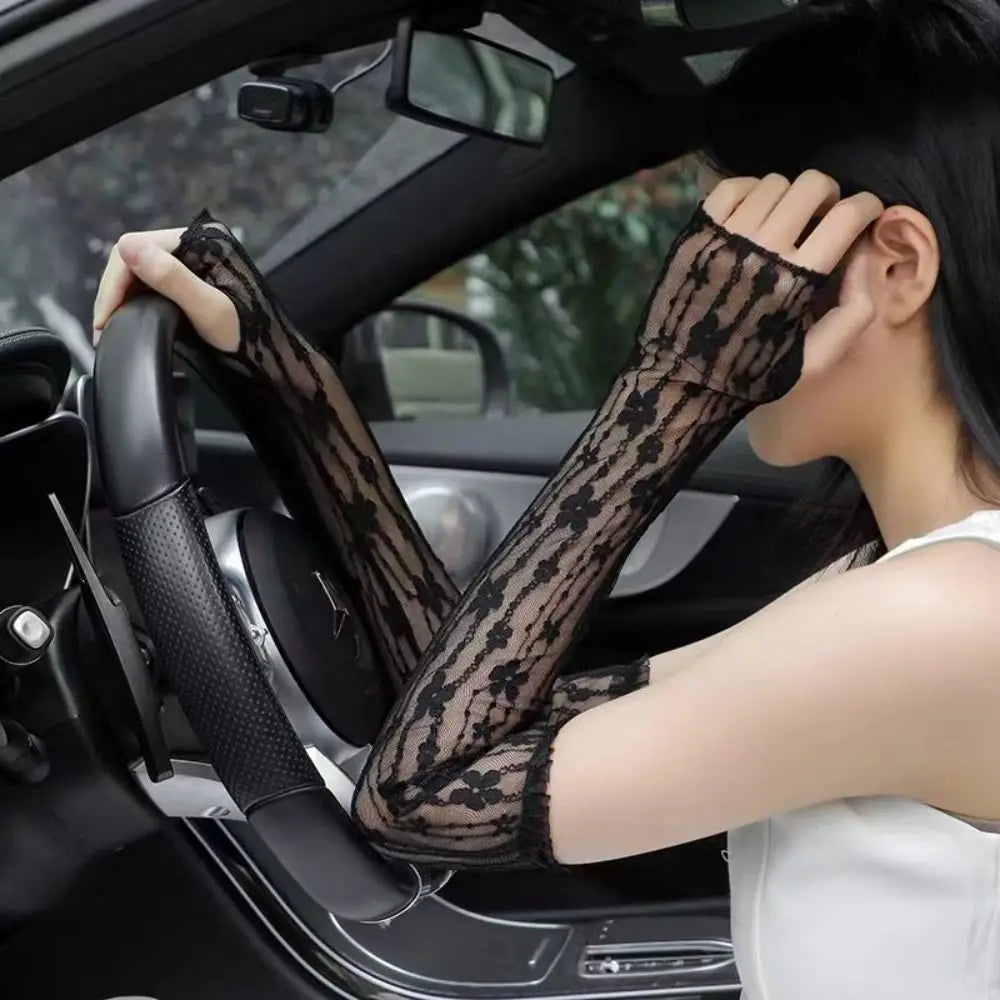 UV Protection Lace Arm Sleeves – Fingerless Long Gloves Women