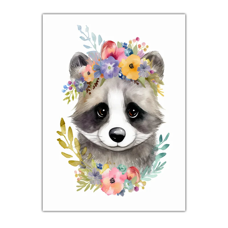 Nursery Bunny Sloth Floral Canvas Wall Art | Kids Room Decor