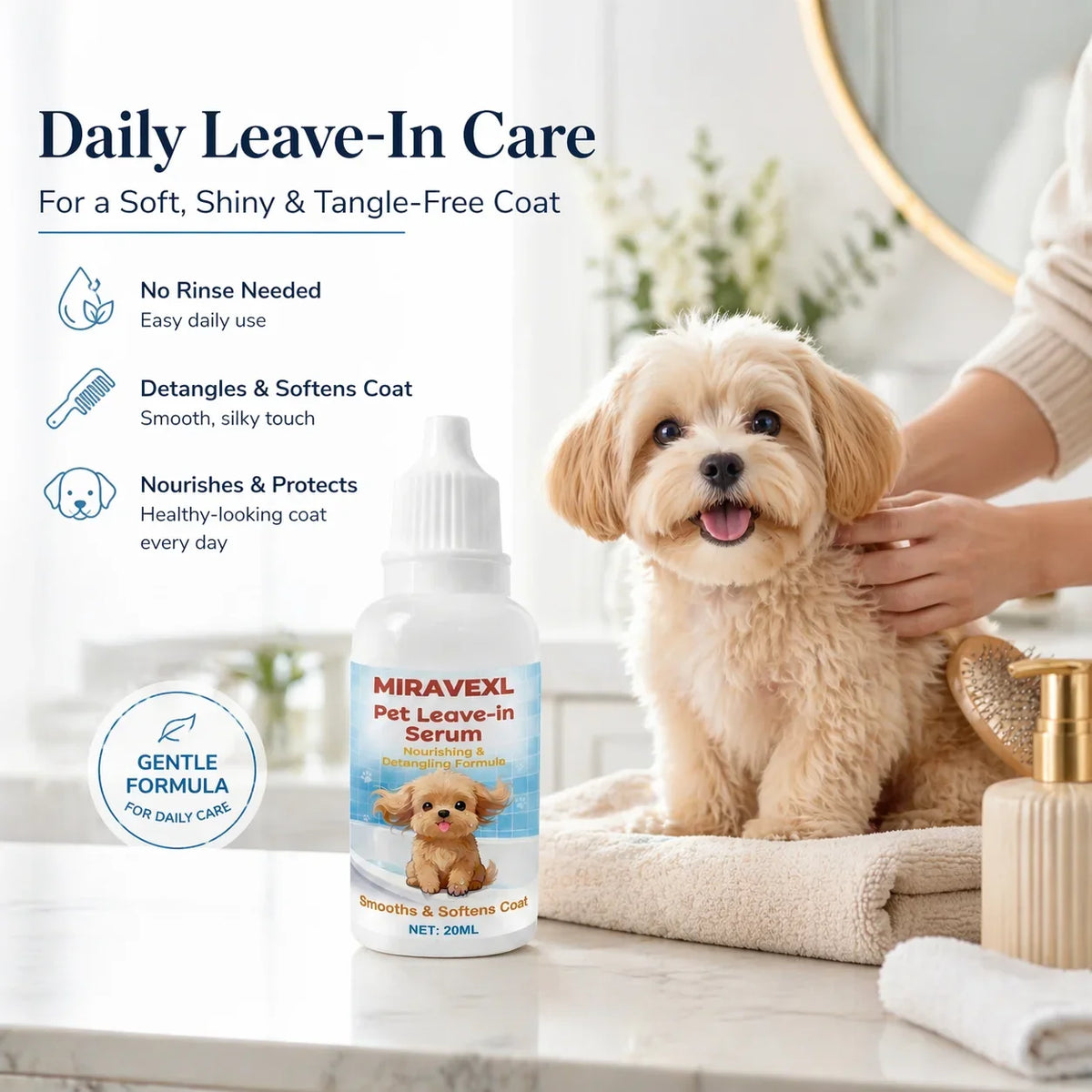 MIRAVEXL Dog & Cat Leave-In Serum | Detangling Pet Conditioner