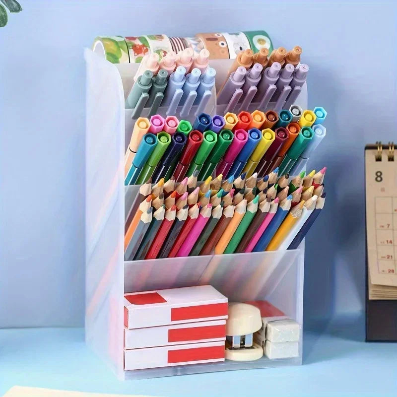 Multi Functional Desktop Pen Holder Transparent Large Capacity
