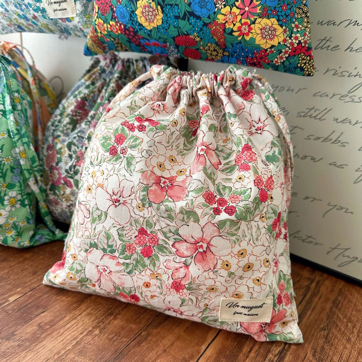 Floral Drawstring Cotton Gift Bags – Party Favors & Storage Pouches