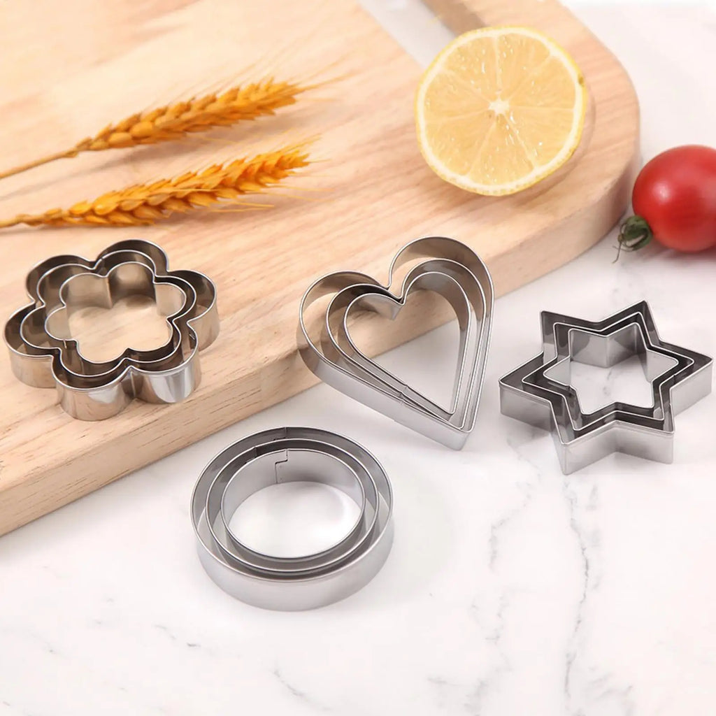 12-Piece Stainless Steel Cookie Cutters – Heart, Star & Flower