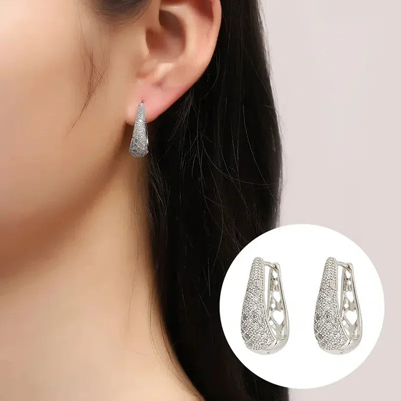 Huitan Hollow Waterdrop Hoop Earrings – CZ Wedding Jewelry