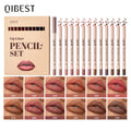 QIBEST 12-Color Matte Lip Liner Set – Waterproof & Long-Lasting