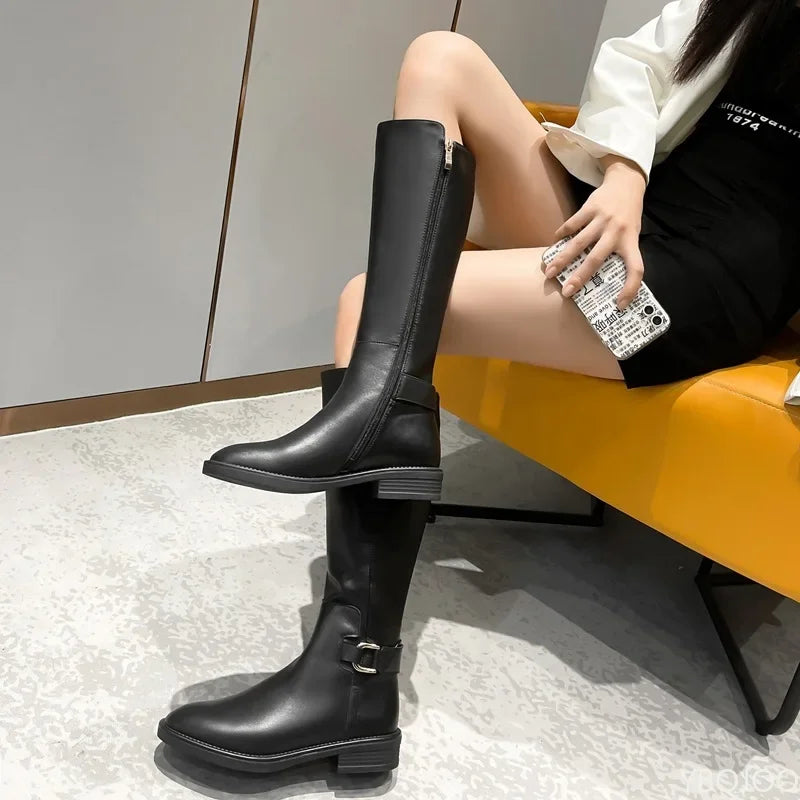 Women's Block Heel Side Zipper Boots – Sizes 5–14 | PU Upper