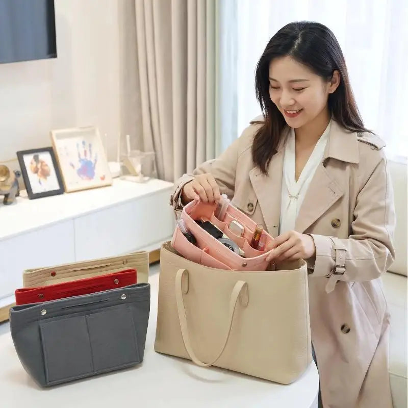 Felt Insert Bag Organizer | Multi-Pocket Travel Cosmetic Tote