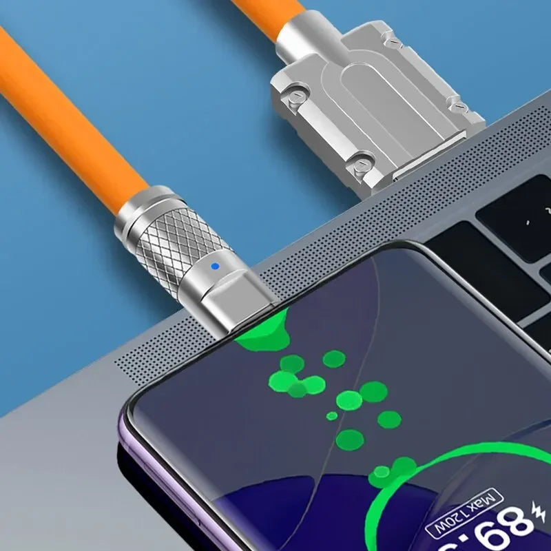 120W USB-C Fast Charge Cable | Liquid Silicone Elbow 1M–2M
