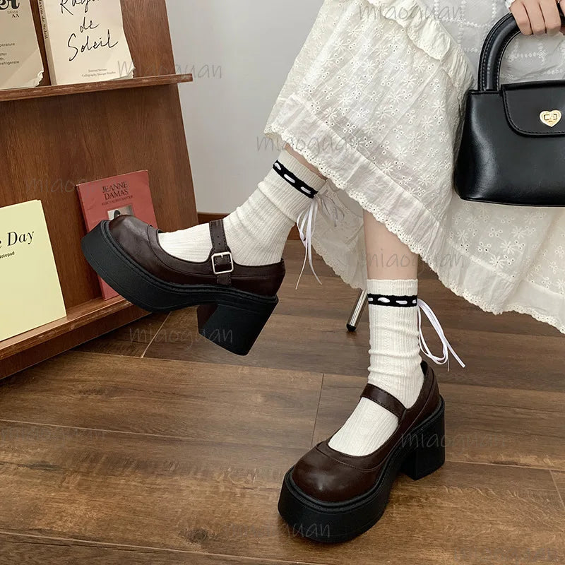 Women's Goth Chunky Platform Mary Jane Pumps | Black & Brown
