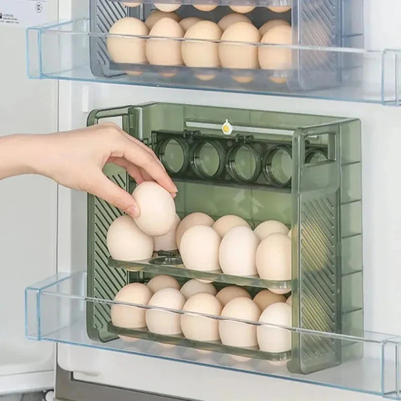 Foldable 30-Grid Egg Storage Rack | 3-Layer Fridge Organizer