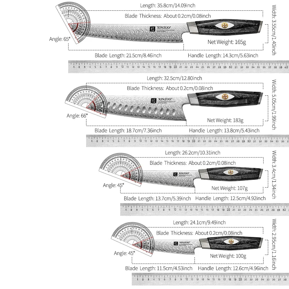 XINZUO Damascus Knife Set 2–7 PC | 145-Layer M390 Steel & Carbon Fiber