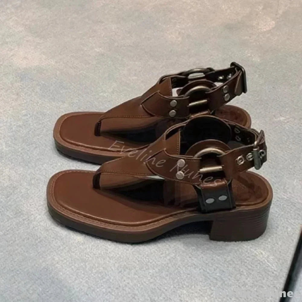 Women's Gladiator Flat Sandals – Retro Metal Buckle Ankle Strap