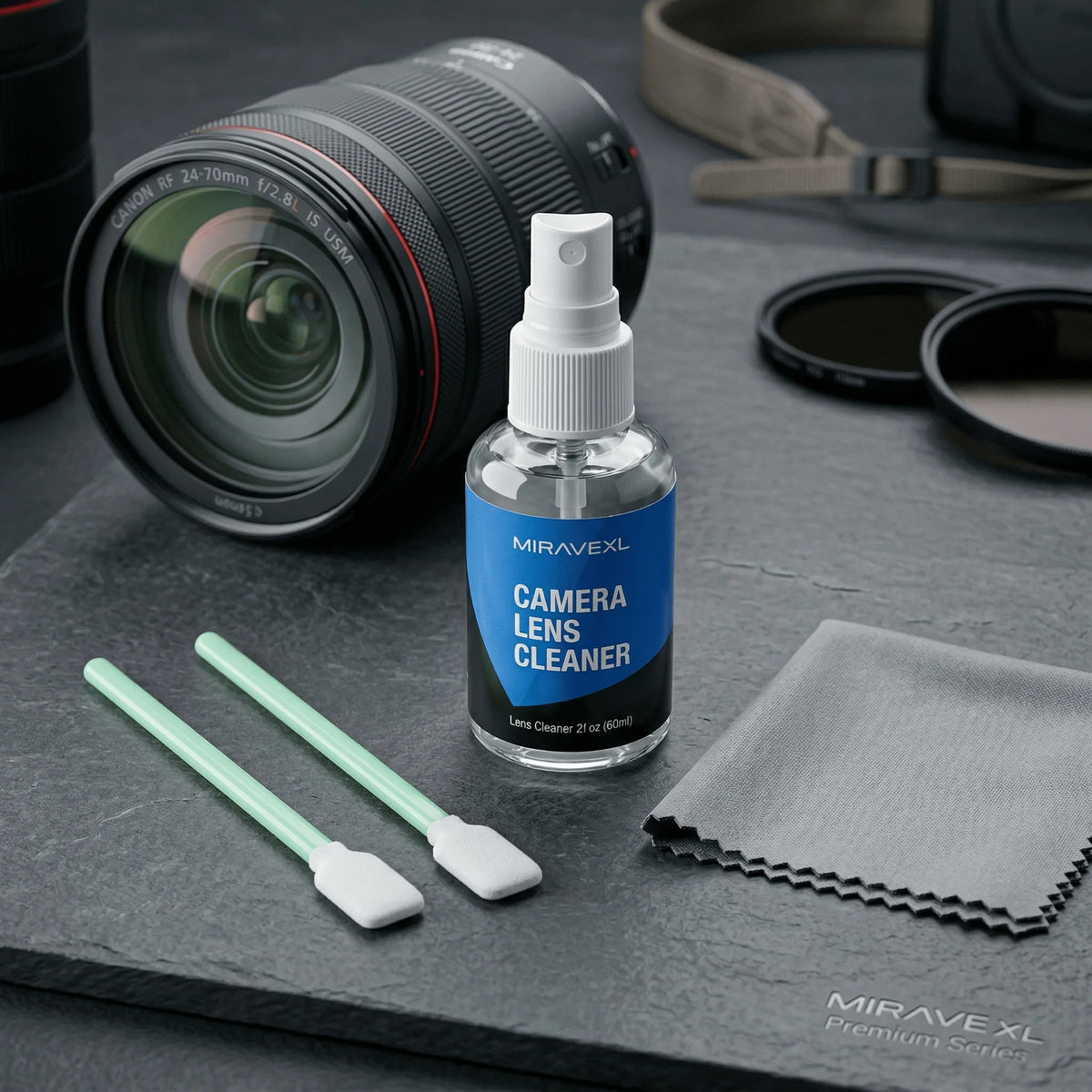 MIRAVEXL Camera Lens Cleaner Kit – Microfiber Cloth, Sensor Swabs & Dual-Action Spray for DSLR, Glasses & Screens